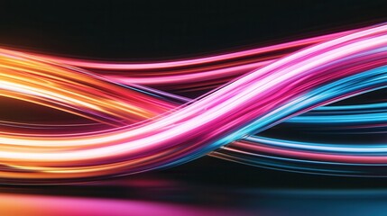 Poster - vibrant flowing neon wave lines in a mesmerizing blend of gold pink and blue hues creating a dynamic