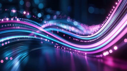 Poster - Vibrant and dynamic abstract background with glowing neon wave lines luminous gradients and shimmering pink and blue hues