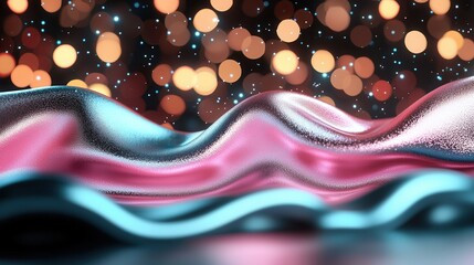 Poster - mesmerizing abstract composition of flowing iridescent neon waves against a backdrop of sparkling ou