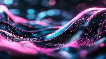 Poster - Mesmerizing abstract composition featuring vibrant glowing pink and blue wave like lines in a state of constant fluid movement creating a hypnotic and futuristic visual effect