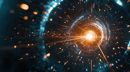 Poster - a captivating abstract image depicting a glowing tunnel or vortex that appears to be moving at an in