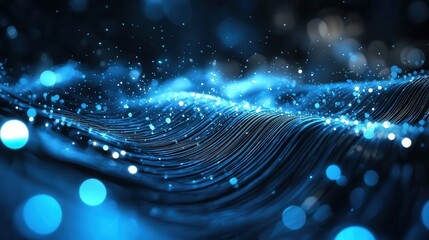 Fototapete - A dynamic futuristic scene featuring a glowing tunnel with swirling blue particles and pulsating beams of light creating a mesmerizing and visually striking abstract design