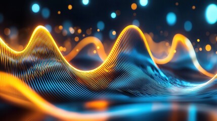 Poster - An abstract mesmerizing image featuring undulating luminous neon waves against a dark futuristic backdrop creating a dynamic captivating visual experience
