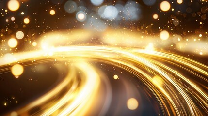 Poster - Captivating abstract composition of glowing luminous golden neon waves flowing and pulsing at a high velocity creating an ethereal and energetic visual display