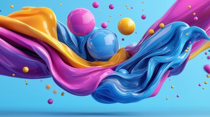 Poster - A visually captivating 3D render featuring a swirling composition of vibrant fluid shapes and forms in a surreal dreamlike environment