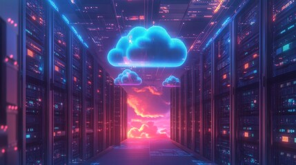 Poster - transforming cloud computing a glowing digital network experience virtual realm gigapixel visualizat