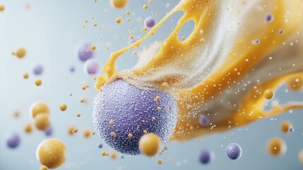 Poster - Captivating abstract composition of colorful dynamic 3D rendered party balls and spheres in a fluid energetic motion against a pastel background