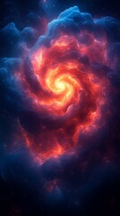 Wall Mural - a spiral galaxy with a red and blue swirl. the galaxy is filled with stars and dust, and the colors 