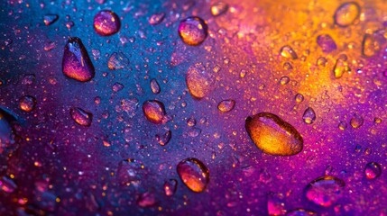 Poster - A stunning display of vivid colors illuminates a surface adorned with glistening droplets, capturing the allure of a magical nighttime ambiance