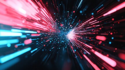 Fototapete - Vibrant neon colored lines and beams of light surging with high velocity motion creating a dynamic and futuristic abstract composition