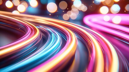 Poster - Vibrant dynamic abstract image featuring high speed glowing wave lines with a mesmerizing combination of neon gold and pink colors