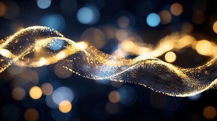 Poster - Captivating abstract background featuring shimmering golden neon waves and a soft blurred bokeh effect with twinkling lights creating a mesmerizing and festive atmosphere