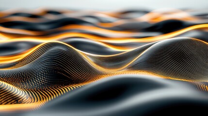 Poster - Mesmerizing abstract composition featuring luminous undulating neon lines that intersect and flow in a rhythmic digital dance evoking the visual representation of sound waves