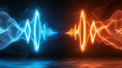 Poster - A captivating digital landscape with high speed neon wave lines pulsing in vibrant orange and blue hues evoking a futuristic and technologically advanced atmosphere