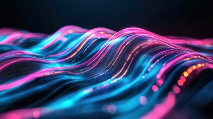 Poster - vibrant luminous and dynamic abstract composition featuring high speed neon wave lines with glowing 