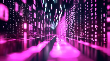 Poster - Vibrant and dynamic futuristic cyberspace tunnel filled with a mesmerizing flow of glowing digital data and geometric lights