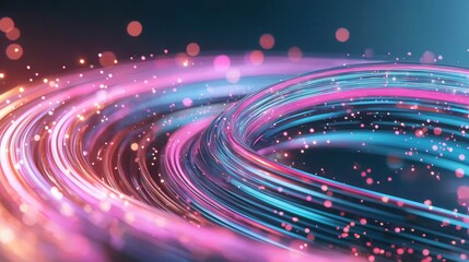 Poster - futuristic digital data transfer concept featuring vibrant pink and blue swirling lines creating a d