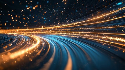 Poster - A captivating and futuristic image depicting a hyperspace tunnel filled with glowing luminous beams and swirling particles creating a mesmerizing and otherworldly atmosphere