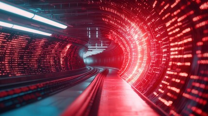 Fototapete - A futuristic luminous tunnel brimming with the vibrant flow of digital data and energy creating a surreal abstract and hypnotic visual experience