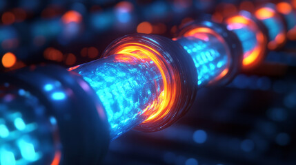 Poster - glowing energy flows through transparent cables, creating vibrant display
