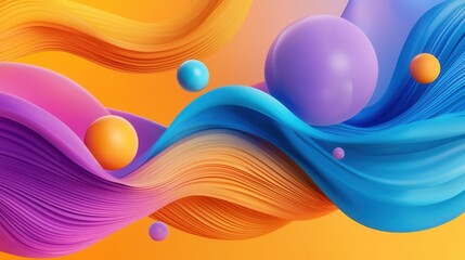 Poster - A dynamic and captivating digital artwork featuring a fluid swirling composition of vibrant liquid particles and colorful moving spheres