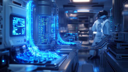Aufkleber - high tech medical lab with glowing equipment and lan cables