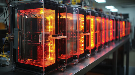 Aufkleber - high tech server racks glowing with orange lights in lab setting