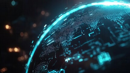 Poster - A futuristic visualization of data and information flowing across a dynamic interconnected global network representing the ever evolving connectivity and intelligence of our world