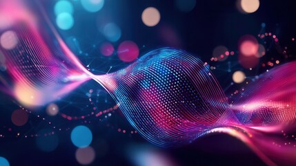 Poster - Vibrant undulating neon wave lines in shades of pink and blue create a mesmerizing futuristic abstract composition