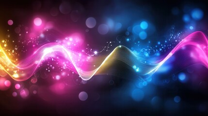 Poster - vibrant and futuristic neon wave lines in shimmering hues of gold pink and blue create a dynamic and