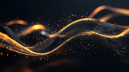 Poster - Mesmerizing abstract composition of glowing neon gold wave lines in dynamic high speed motion evoking a futuristic digital energy