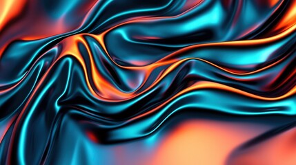 Poster - Vibrant flowing waves of neon orange and electric blue create a mesmerizing and dynamic sound wave visualization in this abstract digital art piece