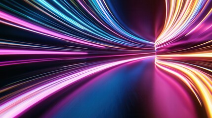Poster - Vibrant neon pink and blue glowing wave lines creating a dynamic high speed and futuristic visual experience