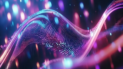 Poster - Vibrant undulating neon wave lines creating a captivating futuristic sound wave visualization evoking a sense of energy technology and digital