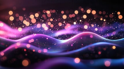 Poster - vibrant abstract composition of glowing neon wave lines flowing and moving at a high speed creating 