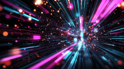 Poster - A captivating abstract scene of vibrant neon colored waves and streaks of light creating a dazzling futuristic and dynamic display