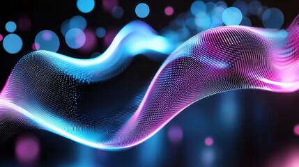 Poster - Mesmerizing abstract composition featuring vibrant flowing wave lines that glow and undulate against a backdrop of colorful shimmering bokeh lights