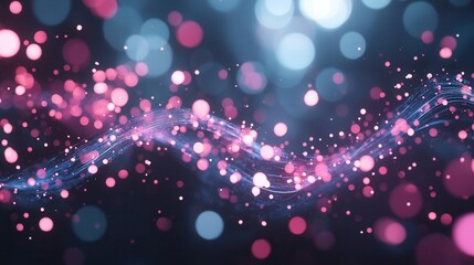 Poster - Abstract background featuring dynamic iridescent wave like lines and particles in a captivating blend of pink blue and purple hues creating a futuristic high speed visual experience