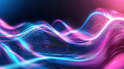 Poster - Mesmerizing waves of luminous neon lines flow and pulsate across a dynamic digital canvas creating a captivating futuristic scene
