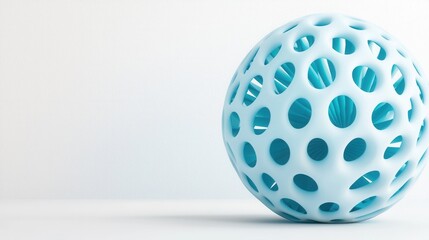 Fototapete - A minimalist futuristic 3D rendering of a hollow transparent blue sphere with an intricate pattern of geometric shapes and lines creating a striking abstract design