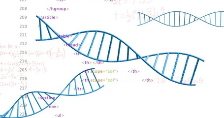 Poster - in school, animation of dna strands intertwining with html code for bioinformatics