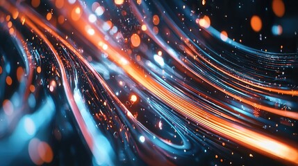 Poster - Mesmerizing abstract background featuring dynamic luminous lines and curves in vivid neon inspired colors creating a striking sense of motion and energy