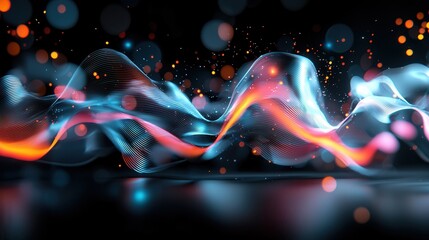 Poster - Mesmerizing digital artwork featuring dynamic vibrant neon waves and fluid ethereal motion