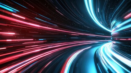 Poster - A breathtaking abstract digital artwork featuring a dynamic tunnel of vibrant pink and blue lights in rapid motion creating a mesmerizing futuristic and dream like atmosphere