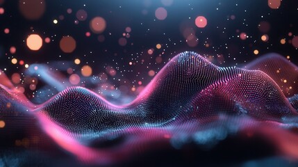 Poster - Captivating digital artwork featuring a mesmerizing display of fluid wave like shapes in vibrant shades of pink and blue creating a futuristic and visually striking composition
