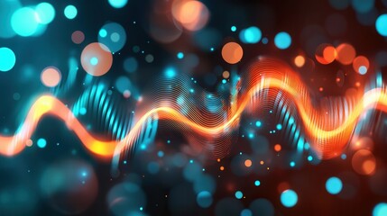 Fototapete - Abstract digital of a dynamic and vibrant sound wave pattern representing the concept of data transfer and energy flow through technology