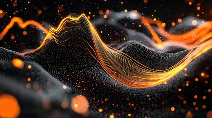 Poster - Mesmerizing abstract composition featuring a dynamic glowing neon soundwave with fluid motion and shimmering bokeh effects creating a futuristic and hypnotic visual experience