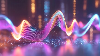 Poster - A captivating abstract image showcasing a dynamic visualization of sound waves with vibrant neon like lines and curves that create a mesmerizing futuristic and energetic atmosphere