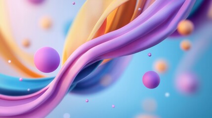 Poster - Captivating 3D digital render showcasing a dynamic colorful composition with fluid swirling shapes and a festive energetic party atmosphere