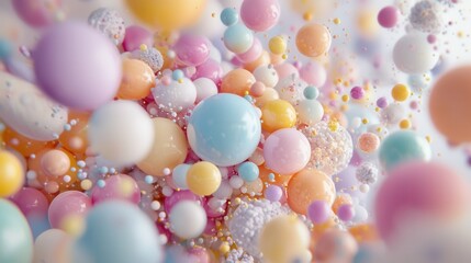 Poster - This captivating abstract image presents a visually striking 3D composition of colorful ethereal floating spheres that create a sense of fluid movement and depth